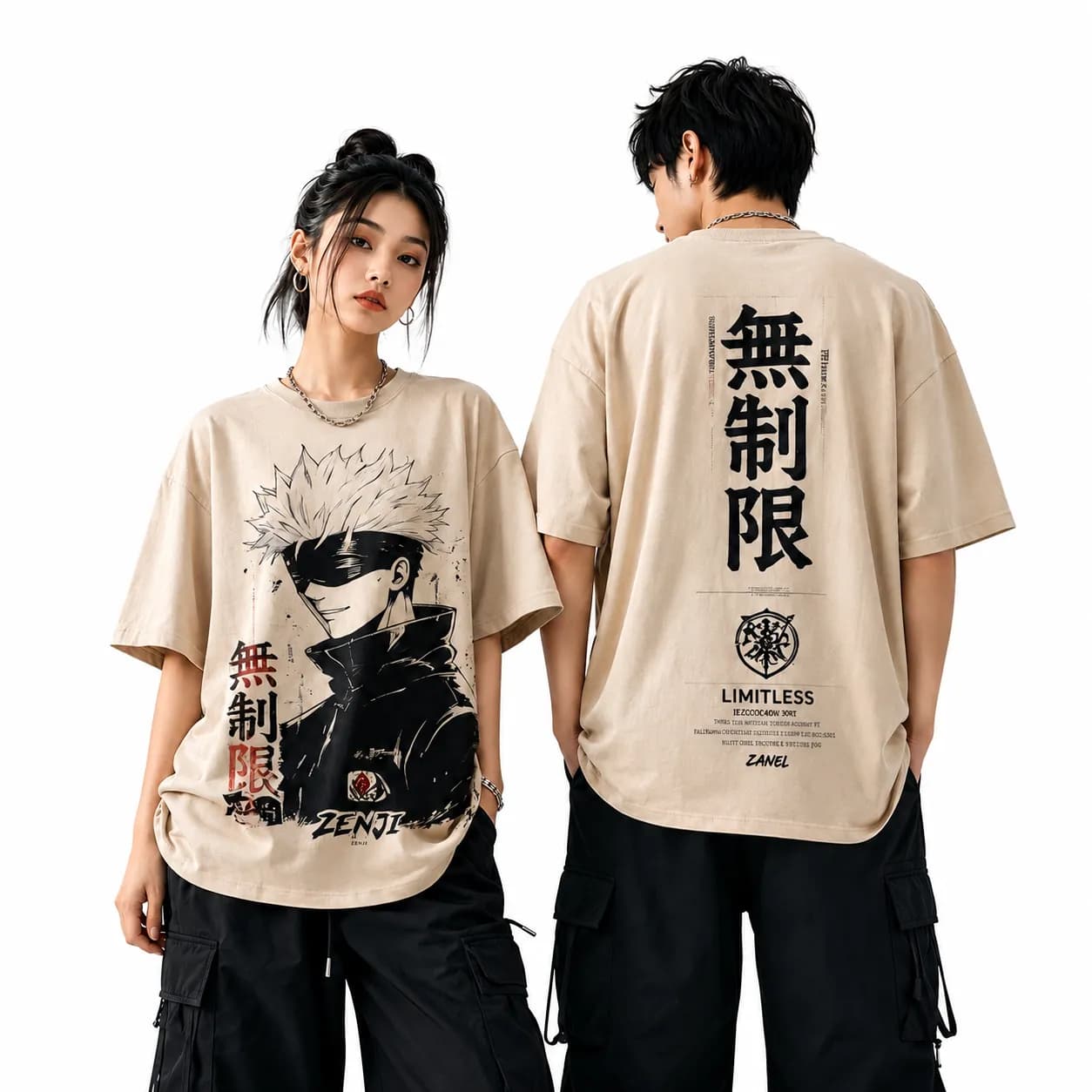 ZENJI LIMITLESS tee — anime streetwear worn by a model