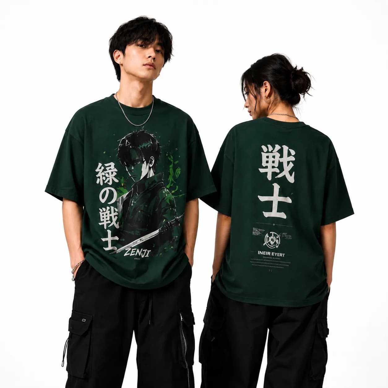 ZENJI WARRIOR SPIRIT tee — anime streetwear worn by a model
