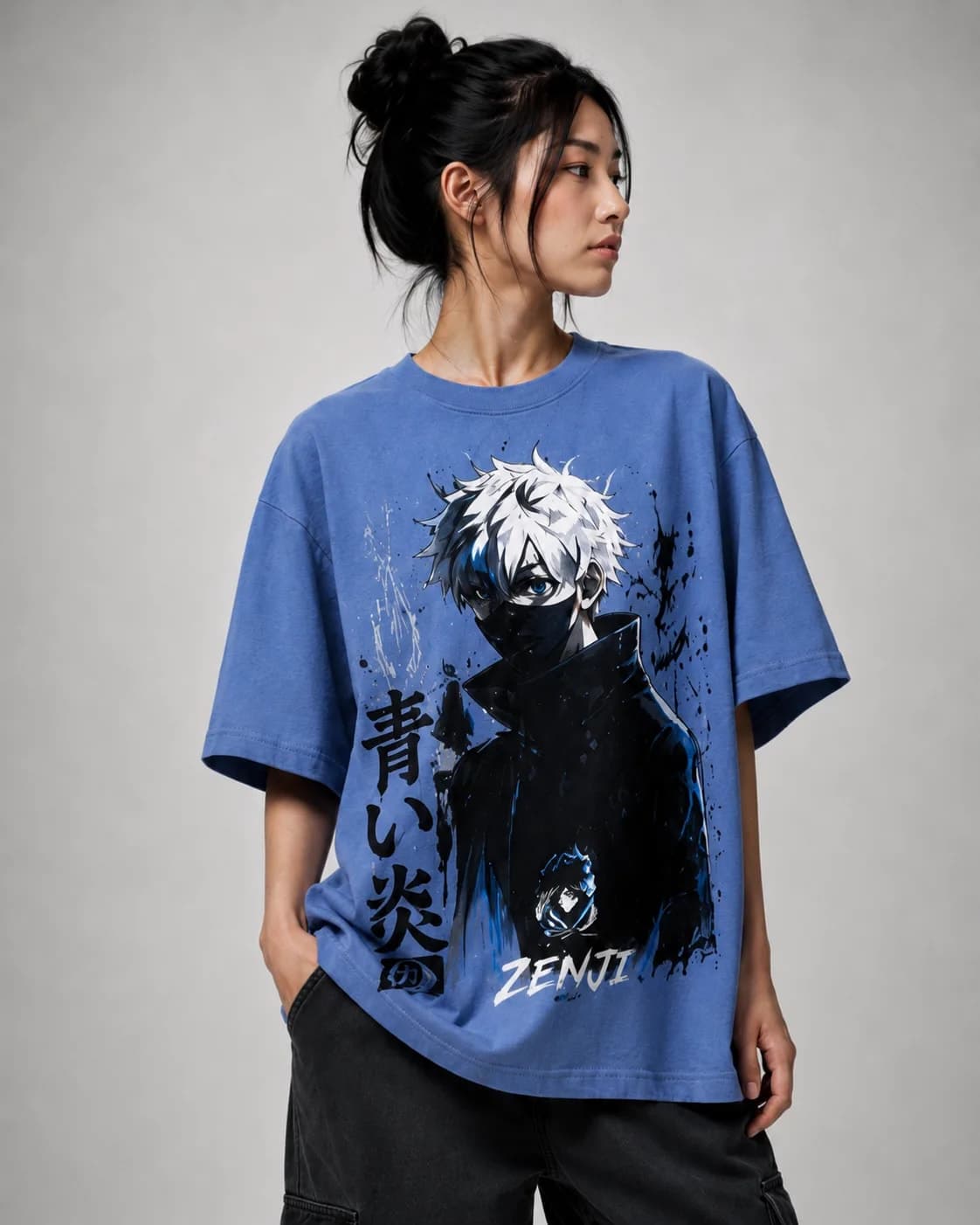 ZENJI BLUE FLAME TEE anime streetwear, front