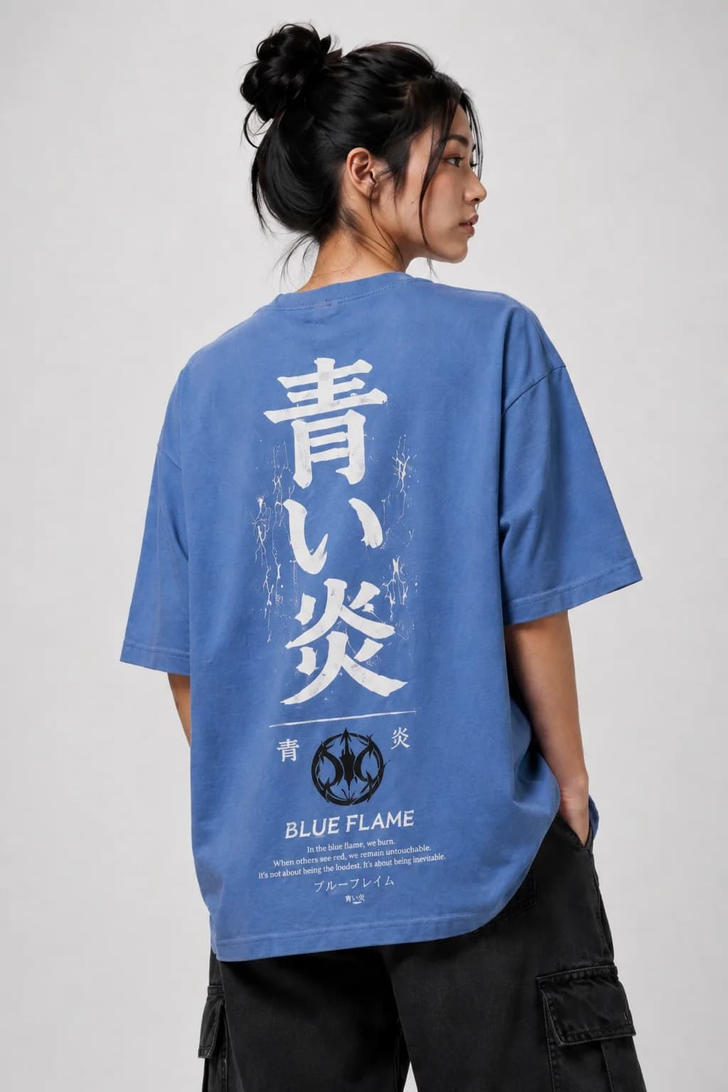 ZENJI BLUE FLAME TEE anime streetwear, back
