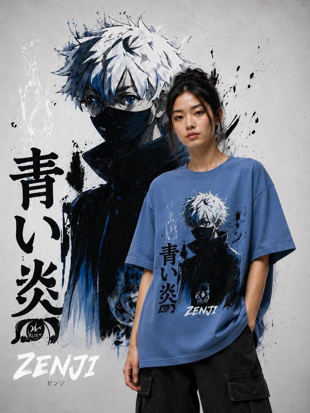 ZENJI BLUE FLAME TEE anime streetwear graphic