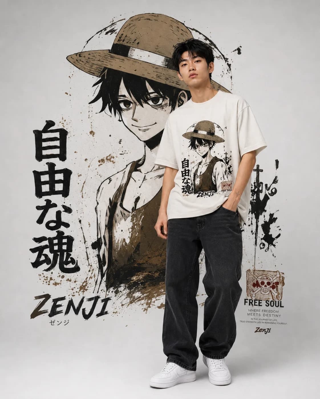 ZENJI FREE SOUL TEE anime streetwear, view 5