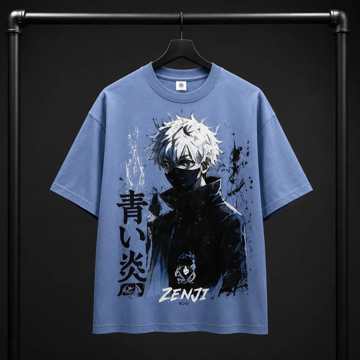 ZENJI BLUE FLAME TEE anime streetwear, front