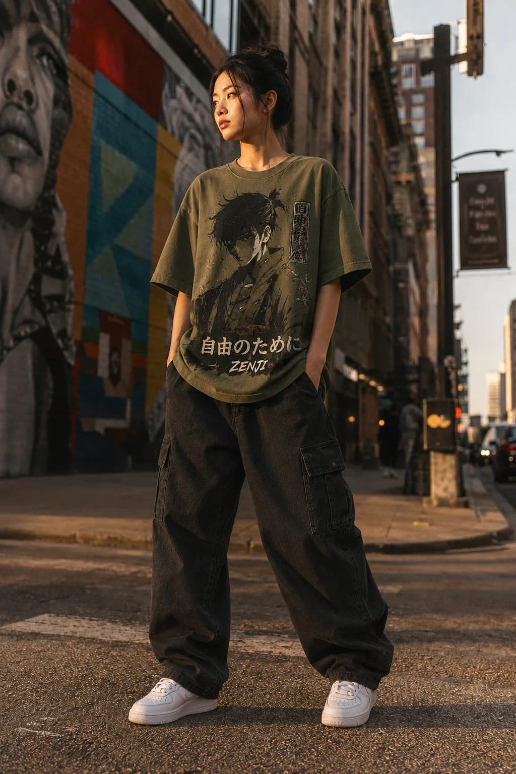 ZENJI PARADISE SPIRIT TEE anime streetwear, on model