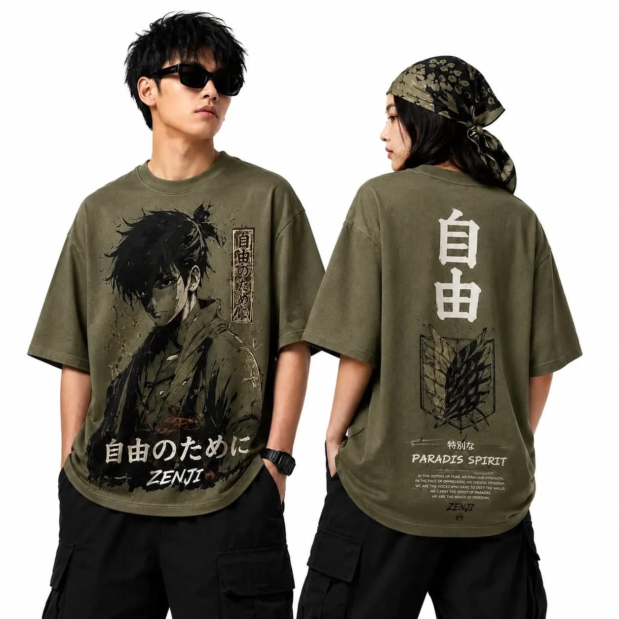 ZENJI PARADISE SPIRIT TEE anime streetwear, on model