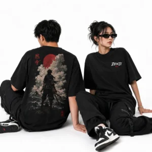 Ronin Sunset Oversized Anime Graphic Tee – Vintage Black