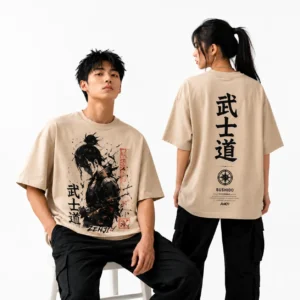 Ronin Code Oversized Anime Graphic Tee – Sand Beige
